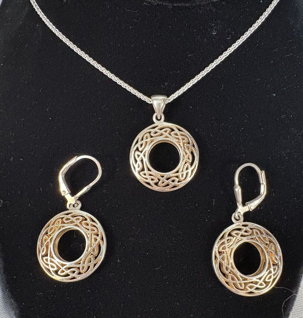 Keith Jack Silver w/22k gilding Celtic Window to the Soul Pendant‎ and Earrings